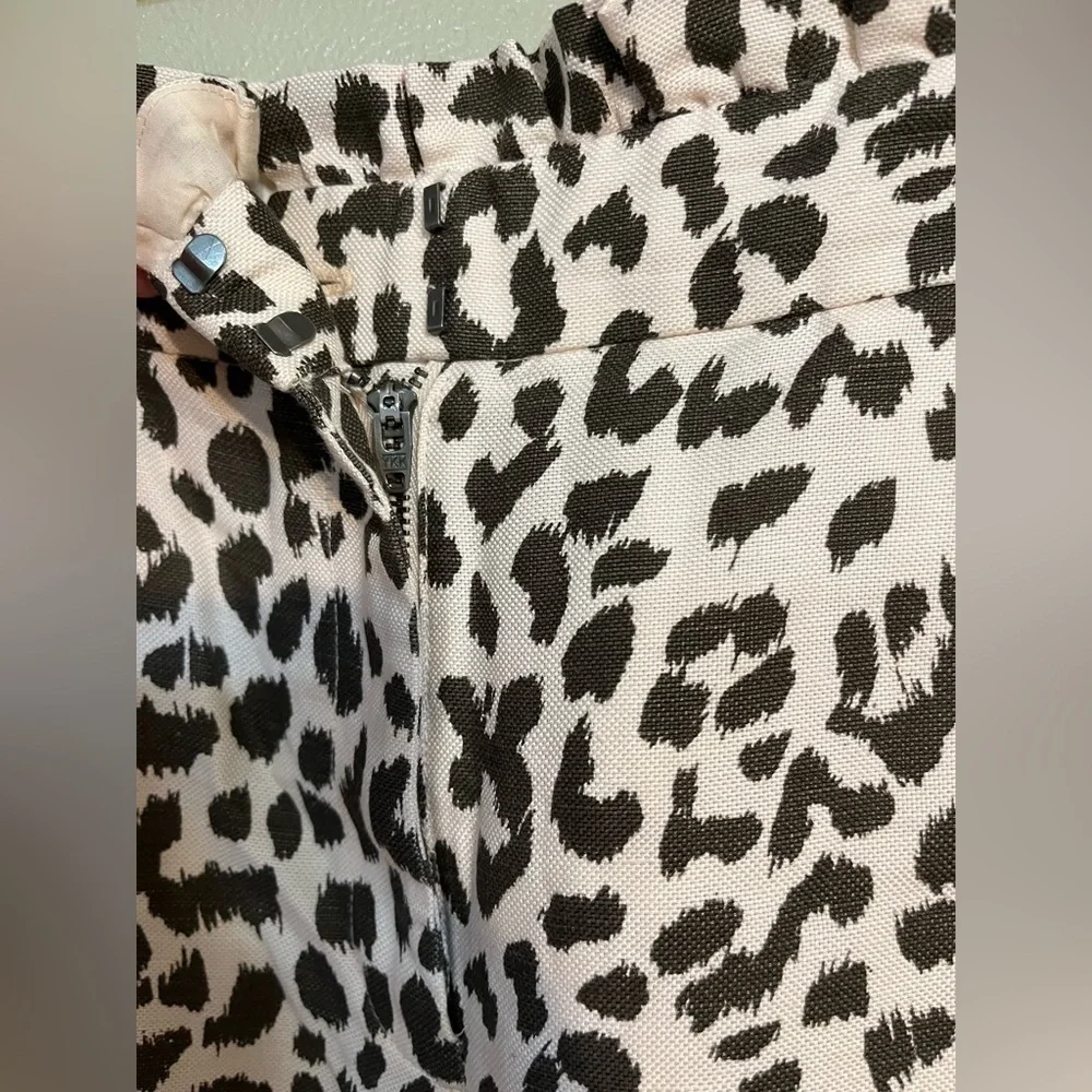 J Crew Womens Leopard Print Crop Ankle Pants Linen Bland Ruffed Waist Size 14